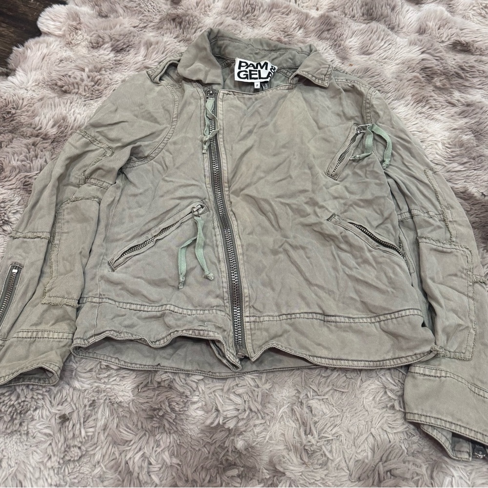 Pam & Gela Moto Army Green Zippered Jacket